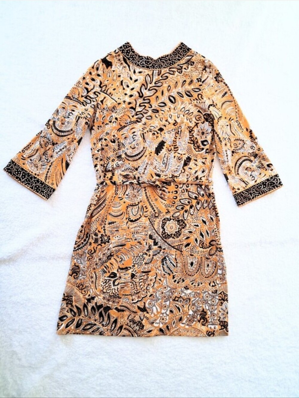 60s Vintage Rare Goldworm Retro Bohemian Print Italian Midi Dress Modern Large